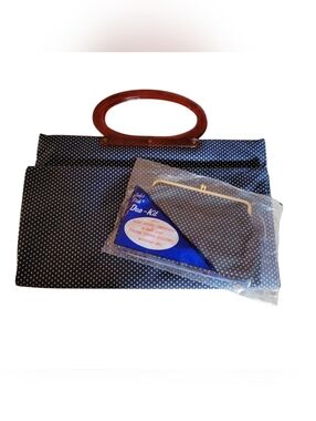 NOS‎ Vintage 1970s Lady’s Pride Navy Polka Dot Foldable Tote Bag Lucite Handles